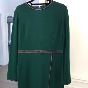 NEW St. John Green Dress Leather Trim Sz. 10